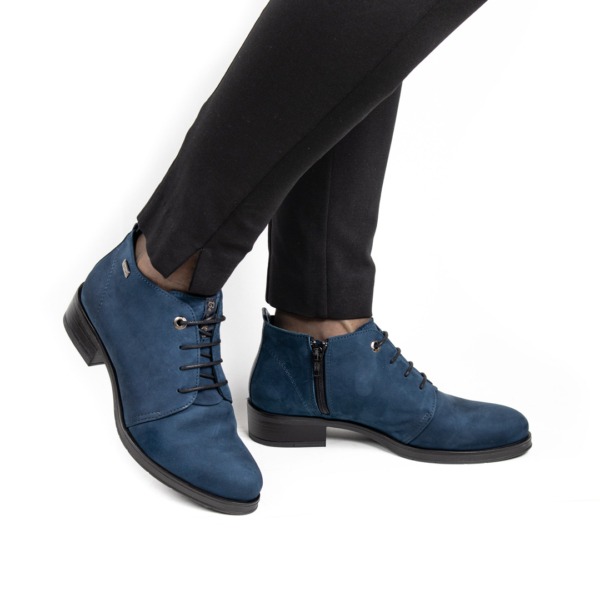 Дамски обувки с връзки и цип от естествена кожа в синьо